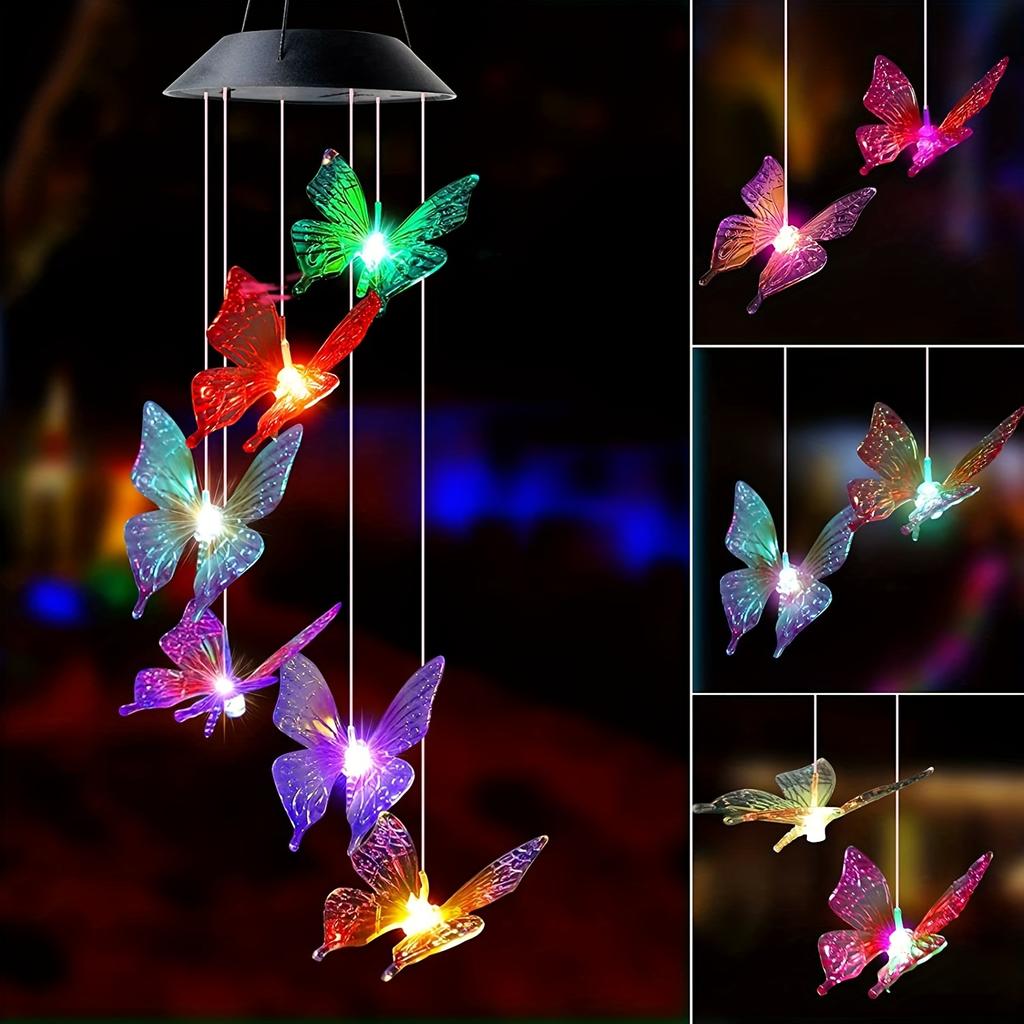 Solar Wind Chime Butterfly Wind Chimes Light 6LED Color Changing Solar Butterflies Wind Chime Waterproof Romantic Solar Powered Butterfly Lights