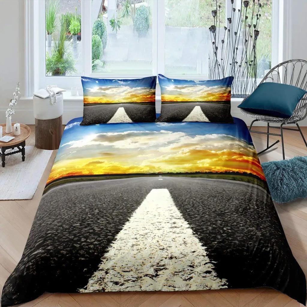 Highway Duvet Cover Set Tornado Lightning Bedding Set Disaster Queen King 2/3 Pcs Polyester Quilt Cover For Adults Boys Teens