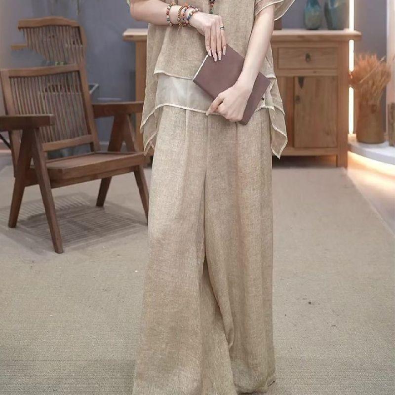 Linen Suit Two Piece Women 2023 Summer Cotton Linen Loose Large Size Suit