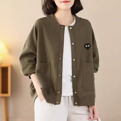 Модный повседневный кардиган, свитшот, женский, тонкий, весна и осень, большой размер, осенняя куртка для мам среднего возраста
