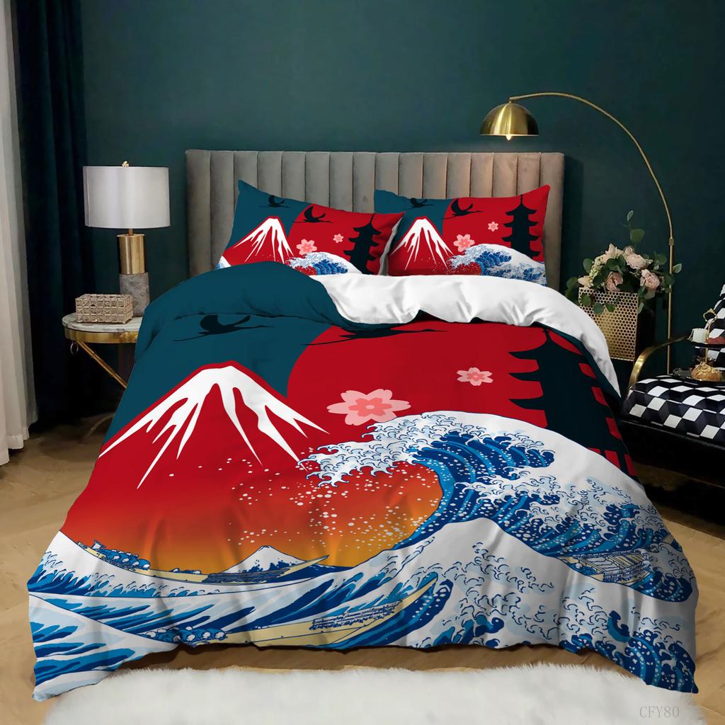3D Landscape Pattern Quilt and Pillowcase 2/3 Pieces of Ink Painting Style Bedding AU180 * 210 Soft Home Decoration for Women's Rooms