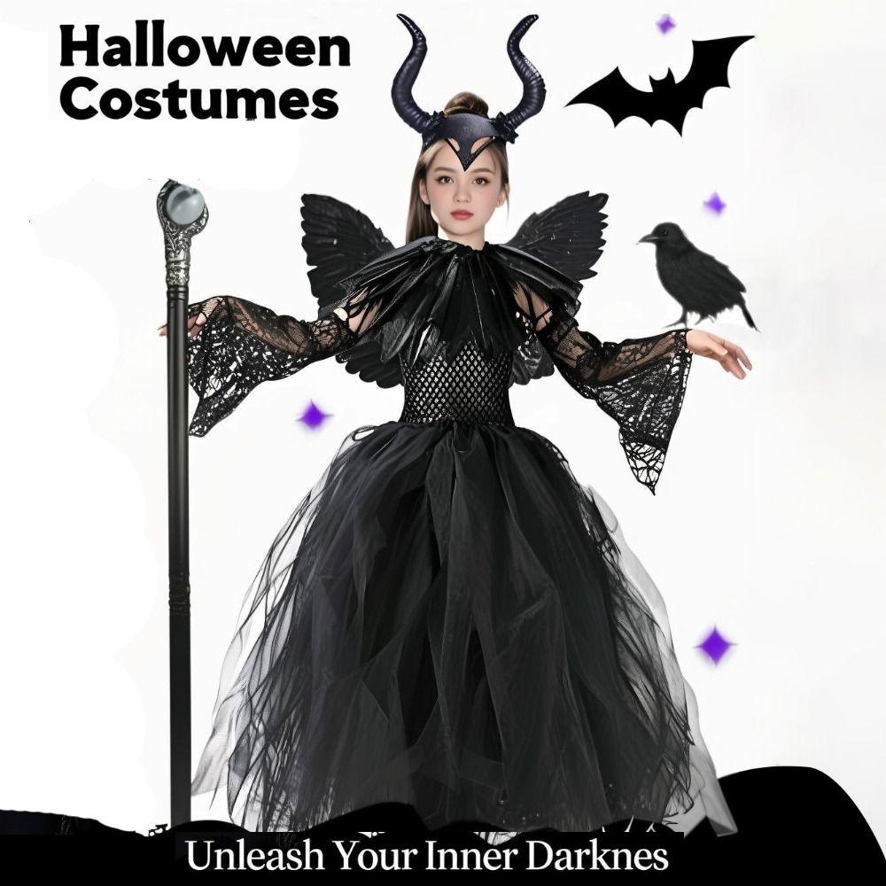 Black Mesh Halloween Costume Dress Wings Shawl Black Mesh Princess Dress Cosplay Event