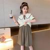 Повседневный свободный летний спортивный костюм для девочек - топ с короткими рукавами и шорты, корейский стиль, для детей и подростков