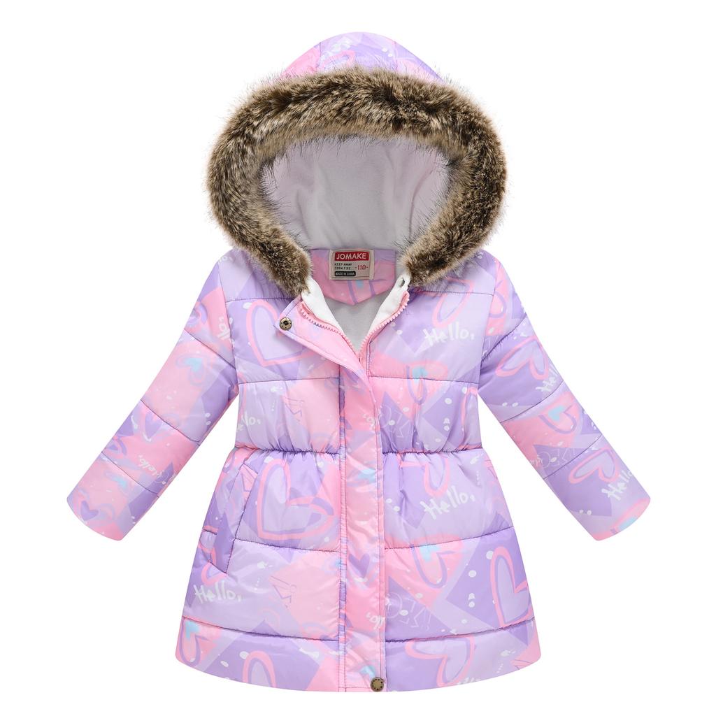 Children Cotton Coats Girls Winter Jacket Thickened Hooded Overcoat Warm Fashion Casual Printed Kids Cotton-padded Clothes