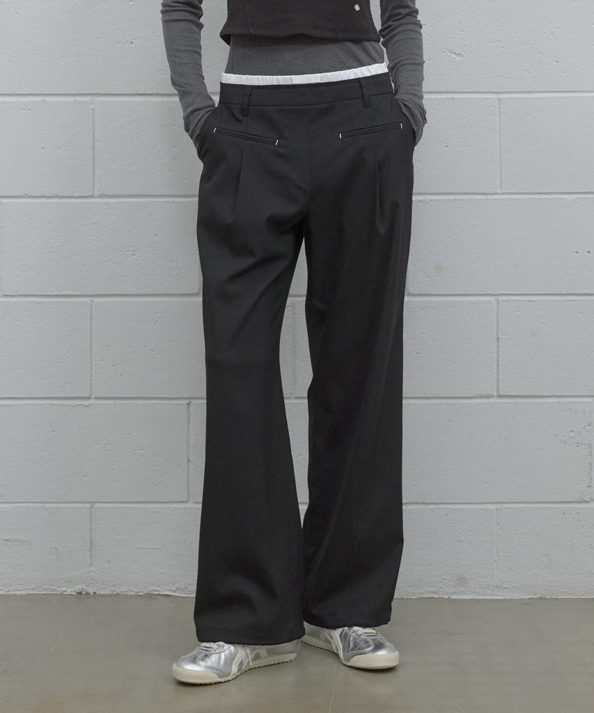TMAKER Double Waist Wide Pants Bk