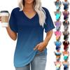Womens Tops V-neck Short Sleeve Blouses Casual Fashion Print Tunic Tops With Pockets