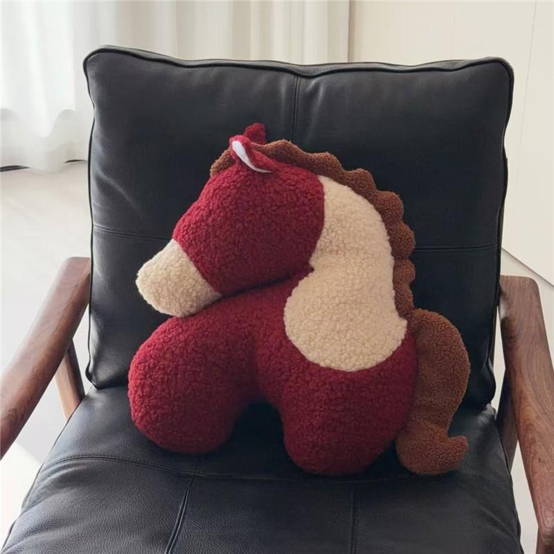 Year Of The Horse Cartoon Plush Cushion With Pp Cotton Filling For Home And Office Use
