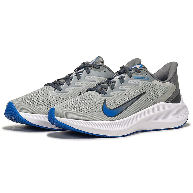 Nike Zoom Winflo 7 Woven Air Cushion Comfortable Trendy Mesh Shock Absorption Non-Slip Low-Top Casual Running Shoes Men Sneakers Gray Blue CJ0291-014