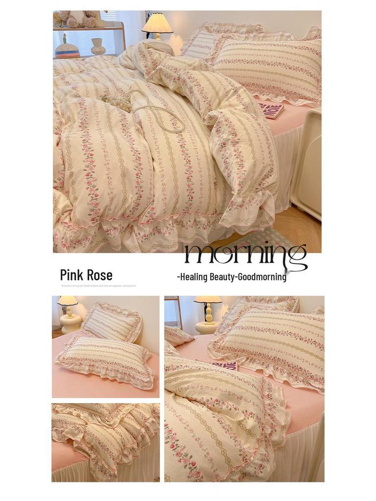 Romantic Lace Floral Cotton Bedding Set - Exquisite French-Korean Style