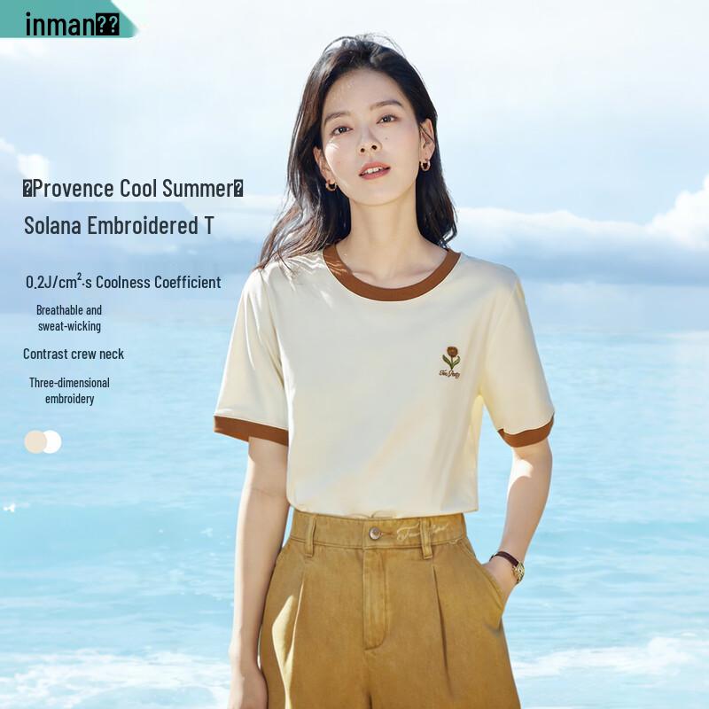 Inman Women's Cool-Feel Embroidered Color-Block Short Sleeve T-Shirt