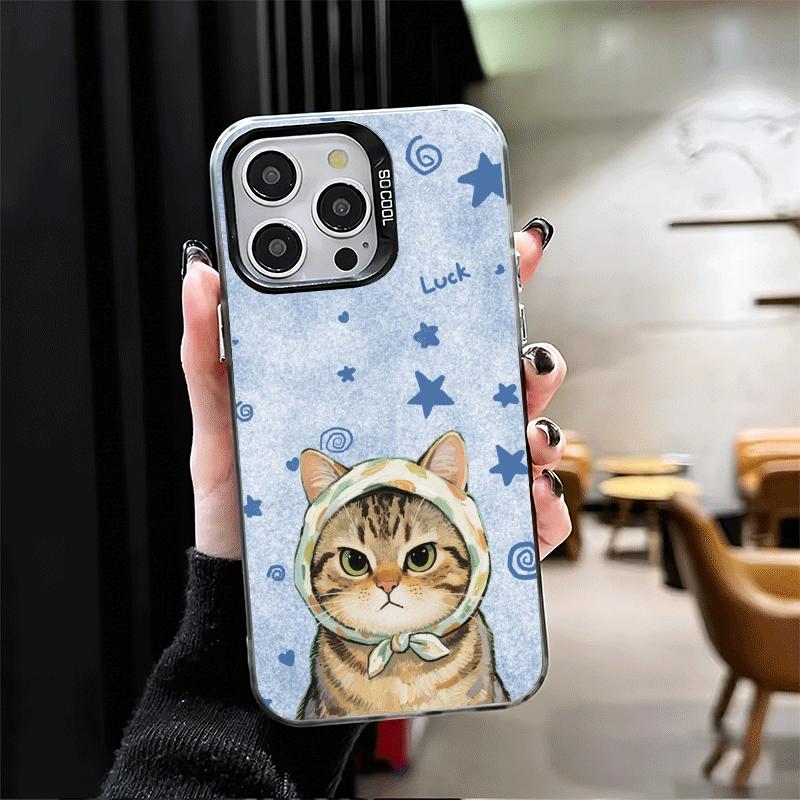 Милый Цветочный Платок Кот Ударопрочный Чехол для Телефона для iPhone 17 Air 16 16E 15 Pro Max 14 Plus 13 Mini 12 Задняя Крышка Противоударный F