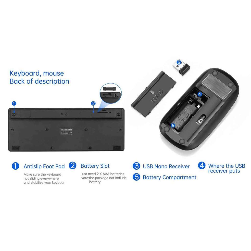 Беспроводной набор клавиатуры и мыши с USB-приемником 2.4G, эргономичный дизайн, компактный и портативный, 64 клавиши, эффективное расстояние 10 м