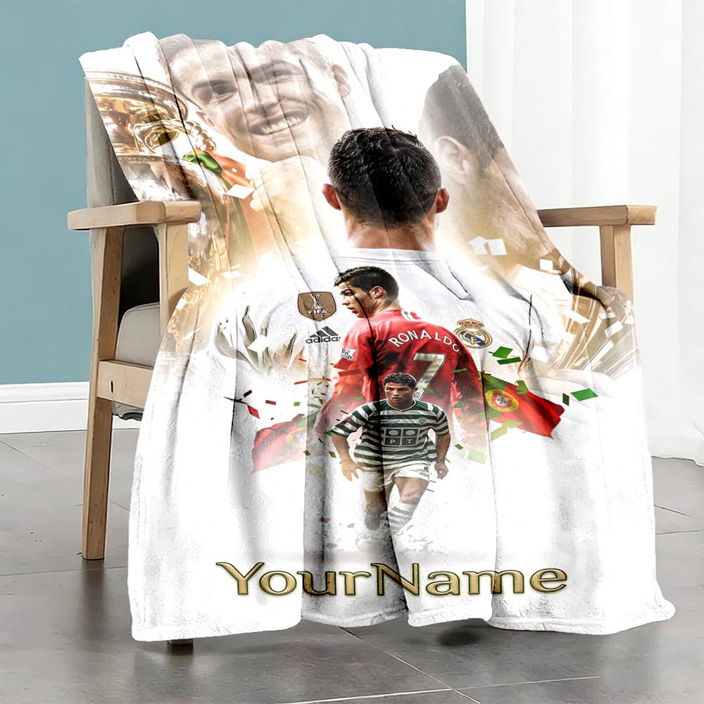 Cristiano Ronaldo 14 Customize Text Blanket Cozy Personalized Blanket Soft & Cozy Versatile for Picnics Office Chair Office Nap