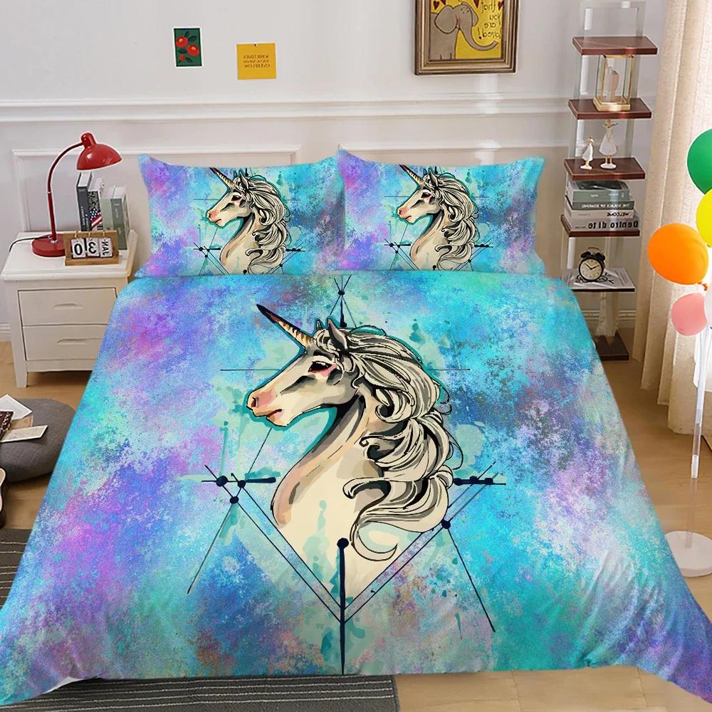 Пододеяльник с изображением единорога, короля и королевы, мультяшное животное, радуга, вселенная, комплект постельного белья для детей и подростков, космическое звездное небо, полиэстеровое одеяло