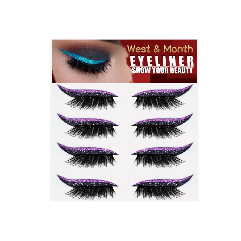2 in Self Adhesive Eyeliner Eyelash Stickers Glitter Shiny Waterproof Long Lasting Patch for Party Cosplay Makeup
