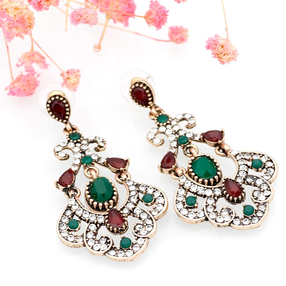 Винтажные турецкие женские длинные висячие серьги из синей смолы, серьги-капли с кристаллами, бижутерия, античное золото, этнические свадебные индийские украшения