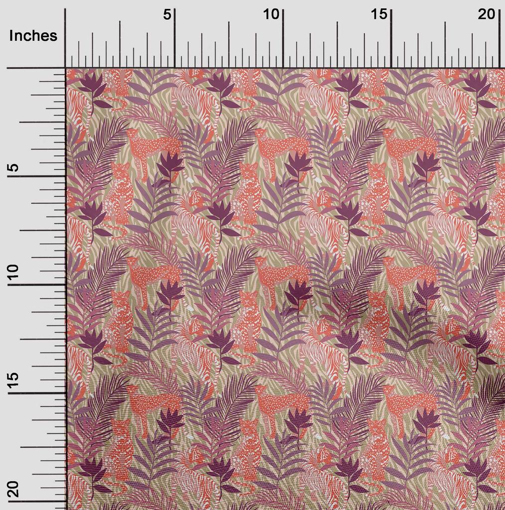 oneOone Cotton Flex Beige Fabric Tropical Leaf with Animal Sewing Fabric by The Yard Printed DIY Clothing Sewing Supplies 40 Inch
