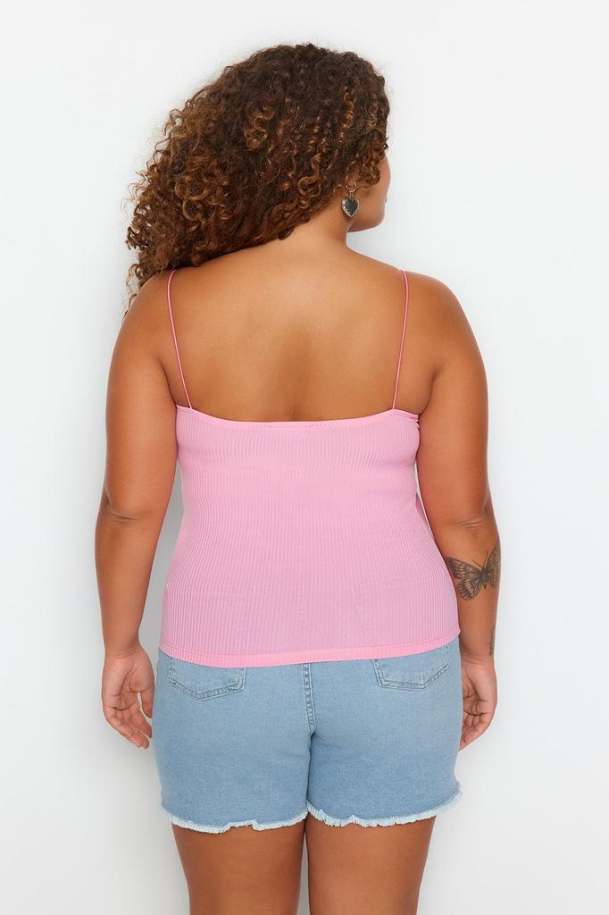 Women's Style Plus Size Pink Strap Crop Knitted Blouse