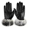 Autumn and Winter Women's Thermal Gloves PU Leather Velvet Thermal Versatile Driving Rabbit Fur Mouth Touch Screen Gloves