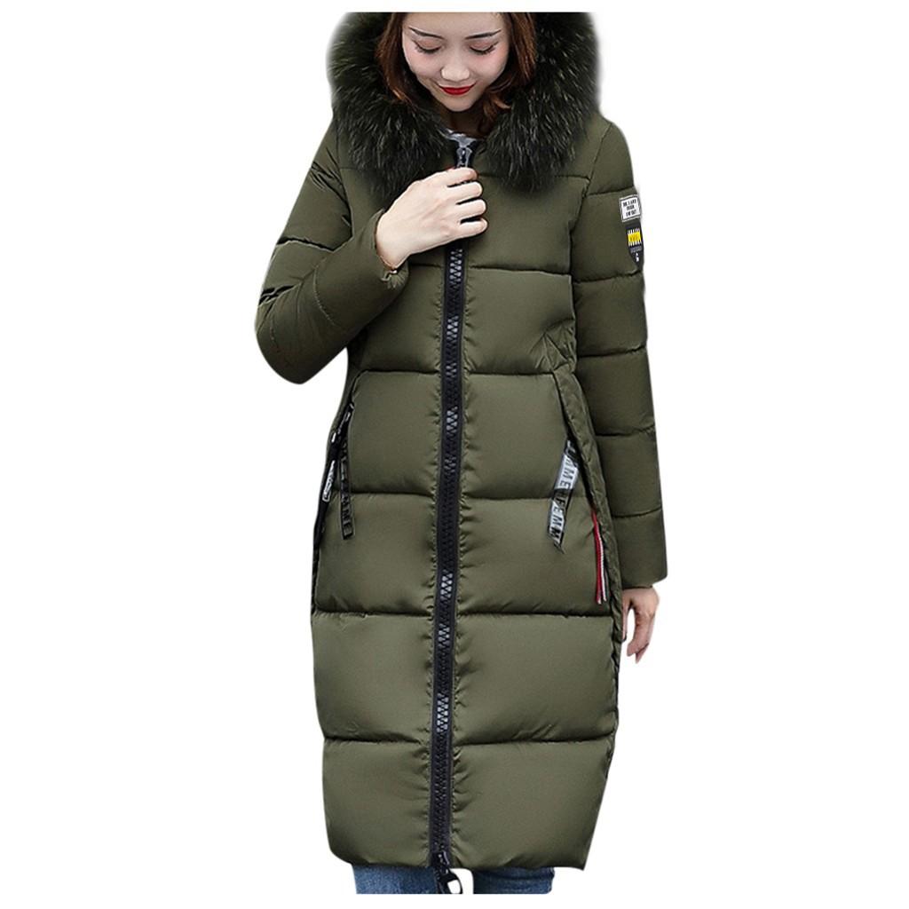 Fashion Women Winter Warm Cotton Hooded Winter Long-Sleeved Overcoat