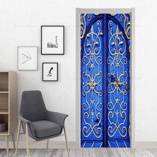 3D Geometric Door Sticker Self-adhseive Vinyl Full Door Wrap Cover Stickers Modern Abstract Geometry Wall Art Mural Decorations