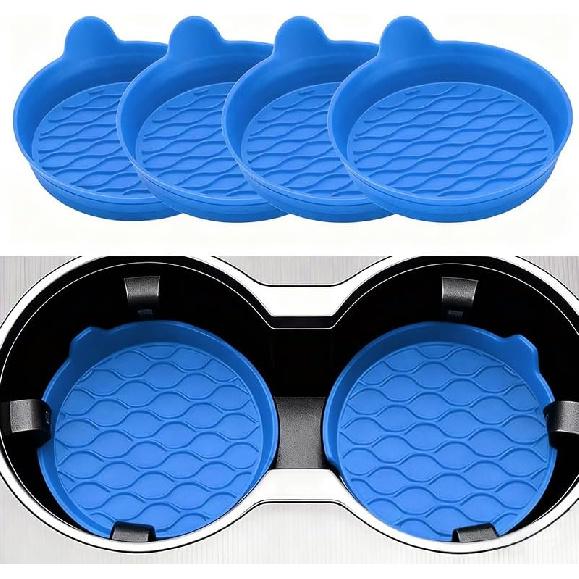 Car Cup Holder Coaster, Silicone Cars Coasters, Universal Non-Slip Car Interior Accessories 4 Pack Black (Black)