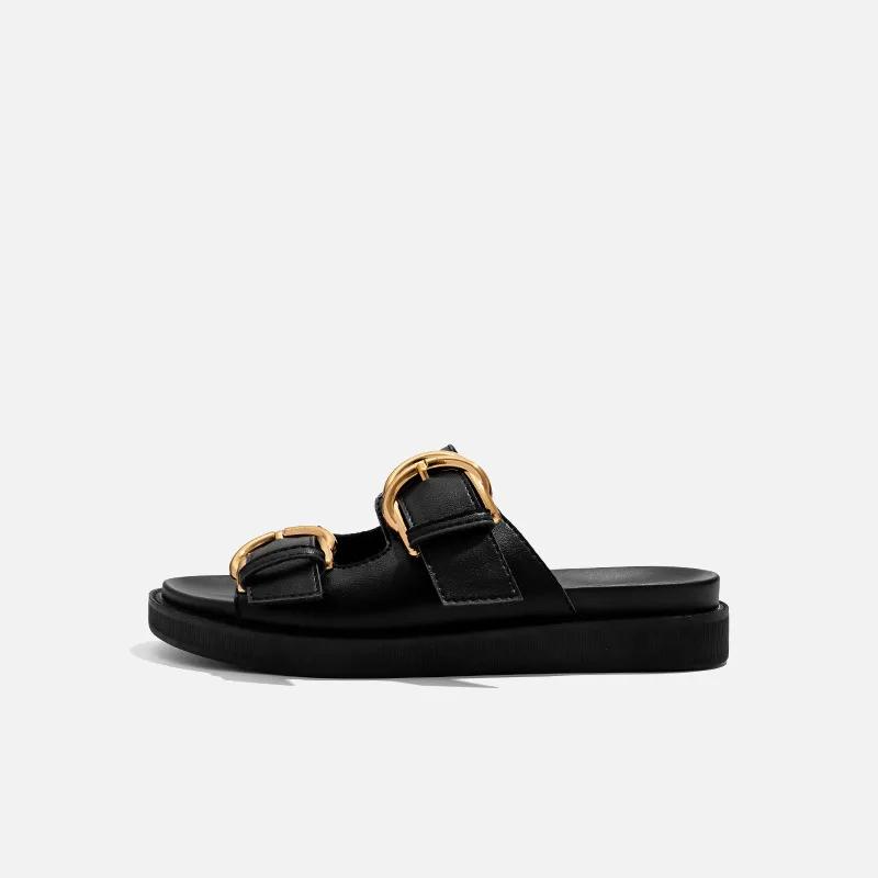 Дизайнерские женские босоножки на платформе с золотой пряжкой в римском стиле, новые летние сандалии-гладиаторы с металлическим кругом, женские туфли-кексы, шлепанцы