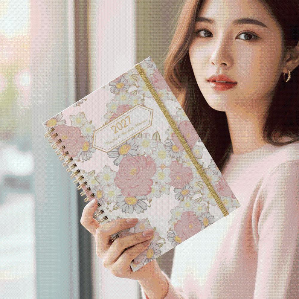 Twin Wire Binding 2027 Weekly Planner Solid Color A5 Agenda Book Student Study