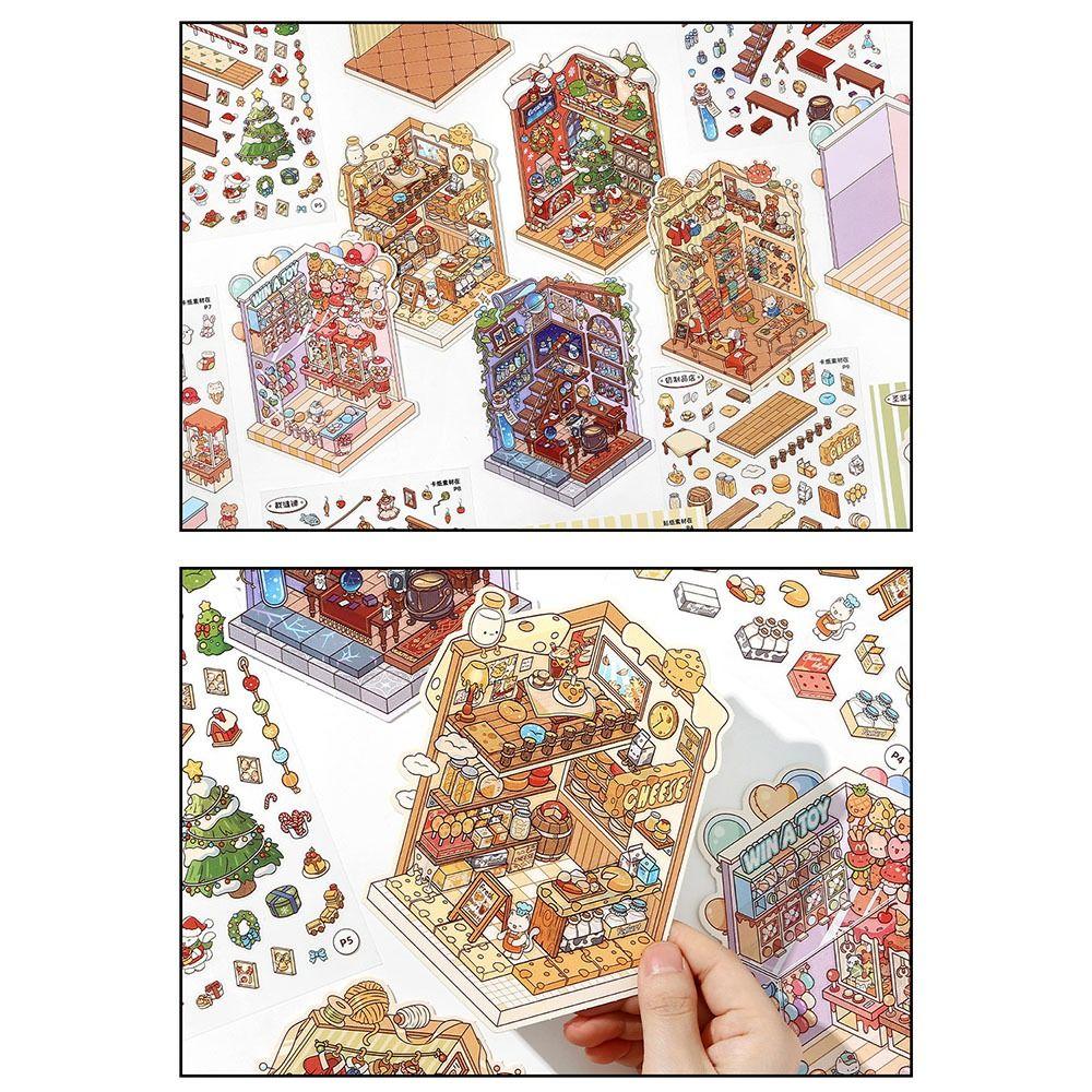 Decompression 3D Landscape Sticker Visual Stacking DIY Cabin Scene Sticker Children Gift
