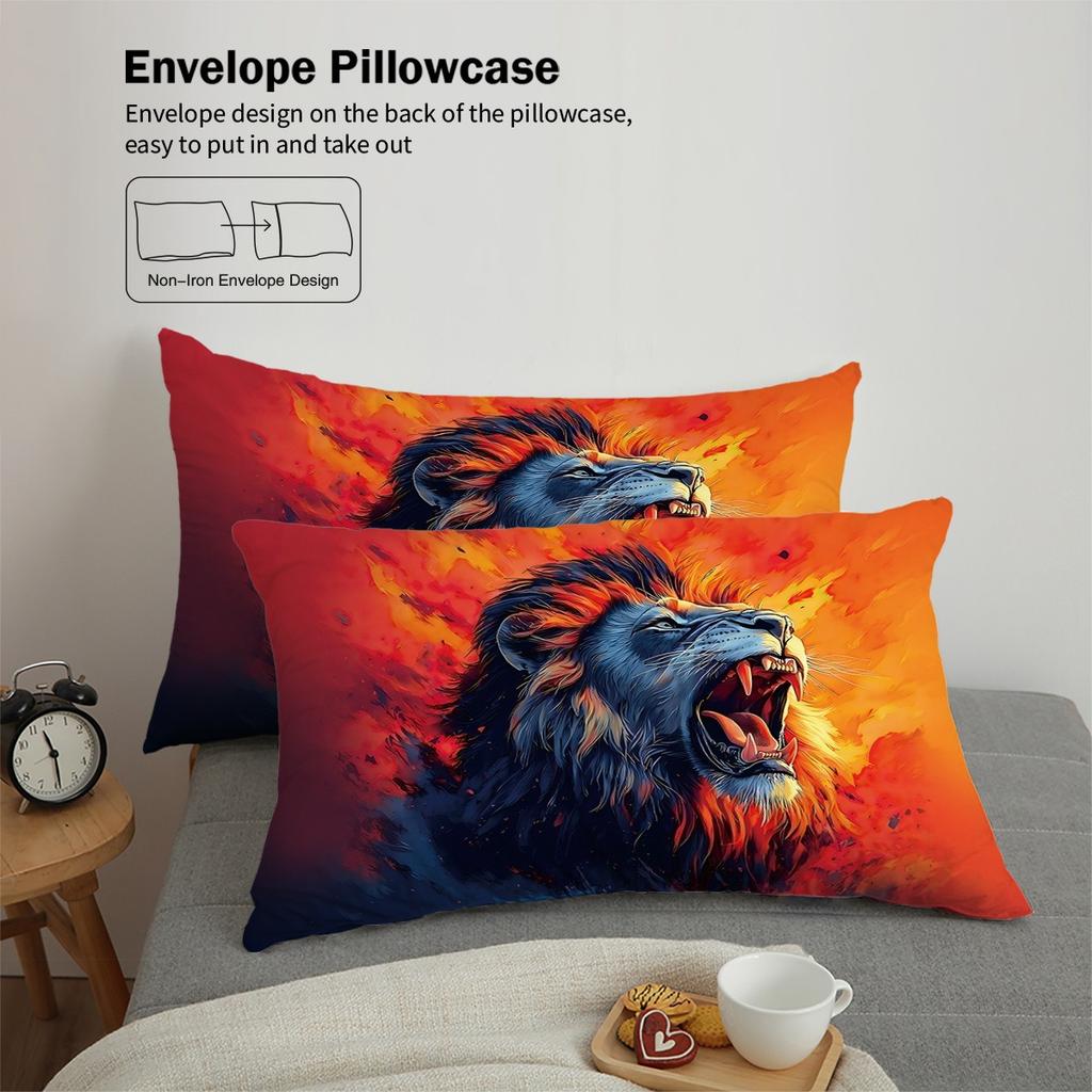 Комплекты постельного белья с львиным принтом Комплекты постельного белья с животным принтом 2/3 шт. Домашнее постельное белье Супер Кинг Пододеяльник Наволочка Одеяло Текстиль Пододеяльник