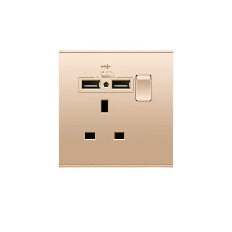 Uk Type 86 13A Универсальный розовое золото 220 В настенный большой деформированный 1-клавишный 2-позиционный крестовой выключатель света, USB электрическая розетка