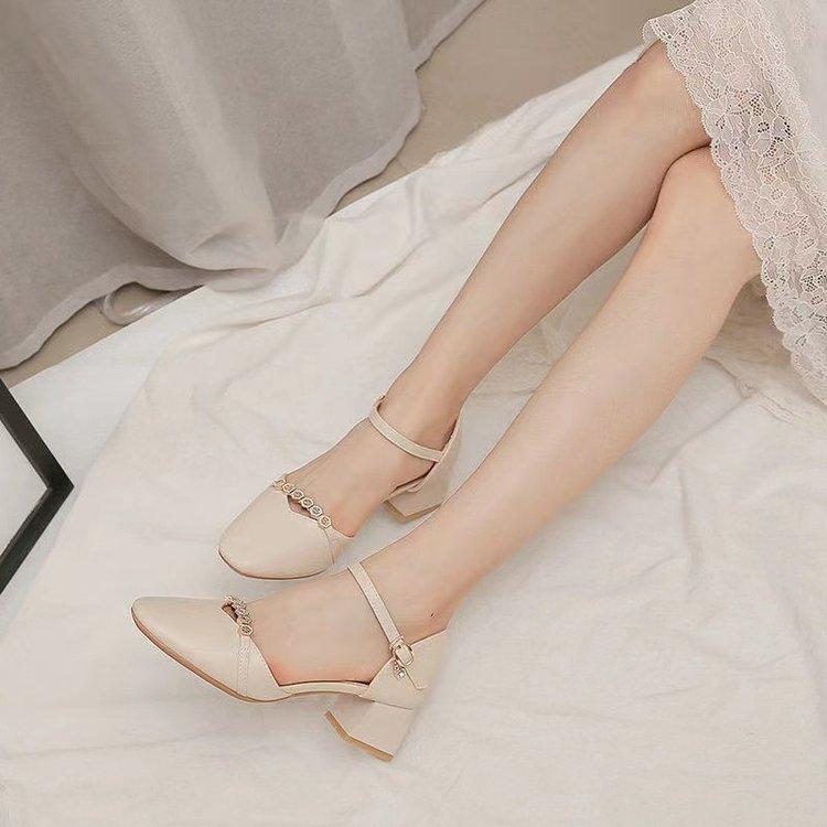 Baotou Sandals Femininity 2024 Spring and Summer New Thick Heel with Versatile Fairy Style High Heels Hollow Single Shoes