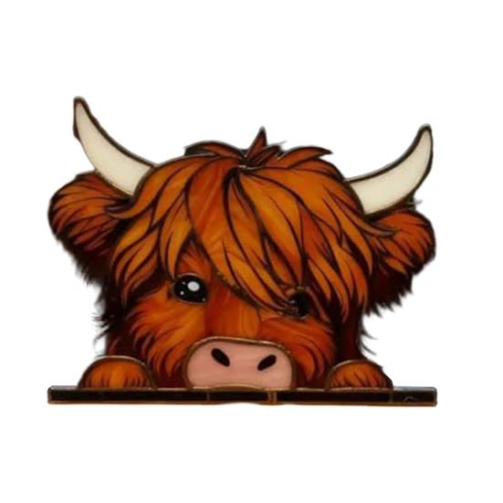 Highland Cow Window Corner Decoration 3D Printed Peeping Highland Cattle Home Office Living Room Door Window Frame Ornament