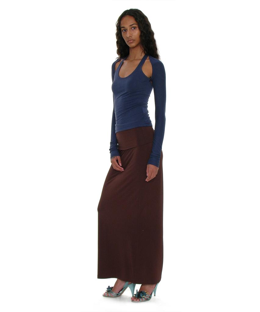Partimento Woman Pwc Folding Waist Jersey Maxi Skirt_Dark Brown