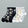 3 пары женских носков с цветами, летние чулки из хрустального стекла, средней длины, тонкие прозрачные жаккардовые эластичные носки с ромашками