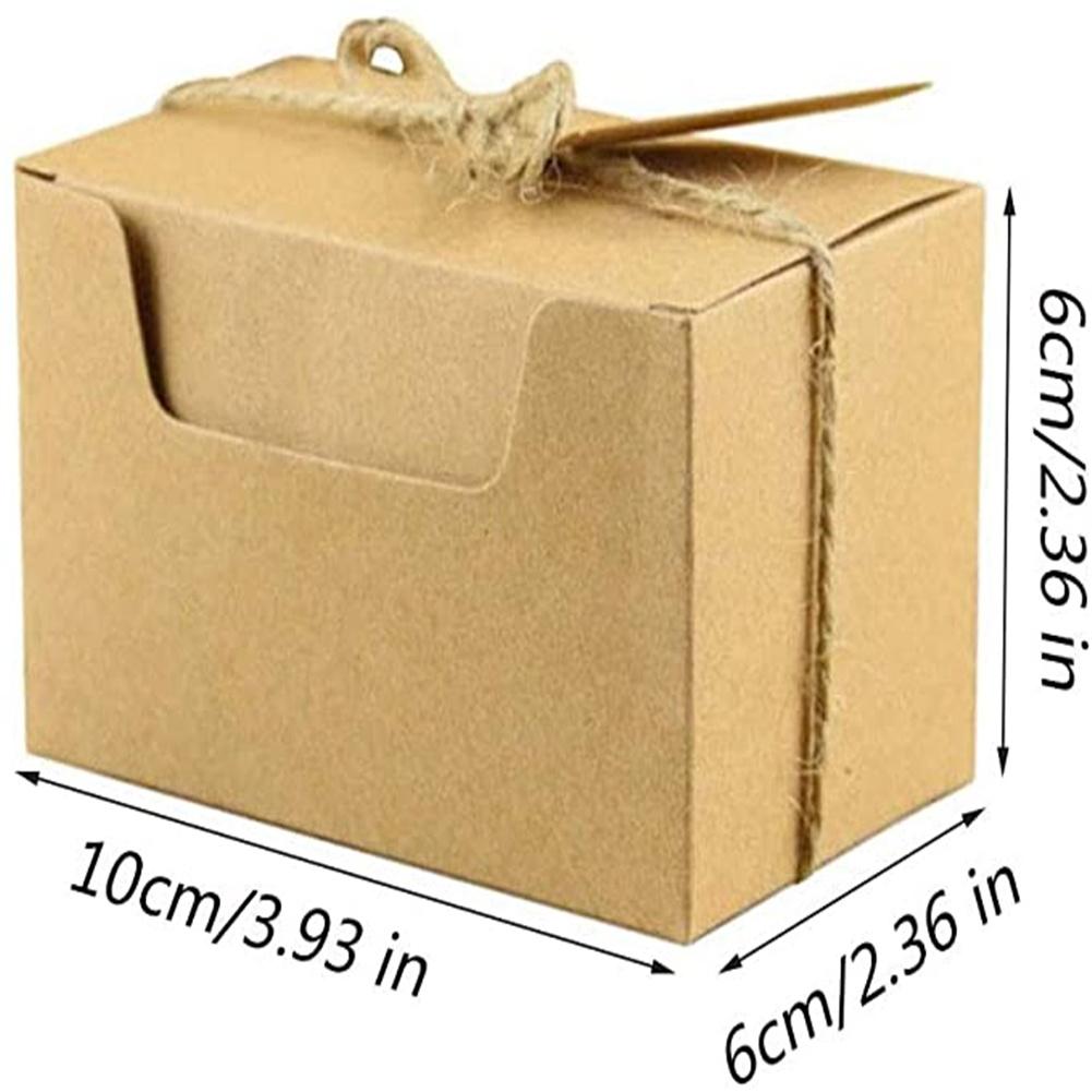 50pcs Kraft Paper Rectangular Candy Box Retro Style With Blank Label Linen Rope Abrasion Resistant Solid Color Wedding Party Gift Box