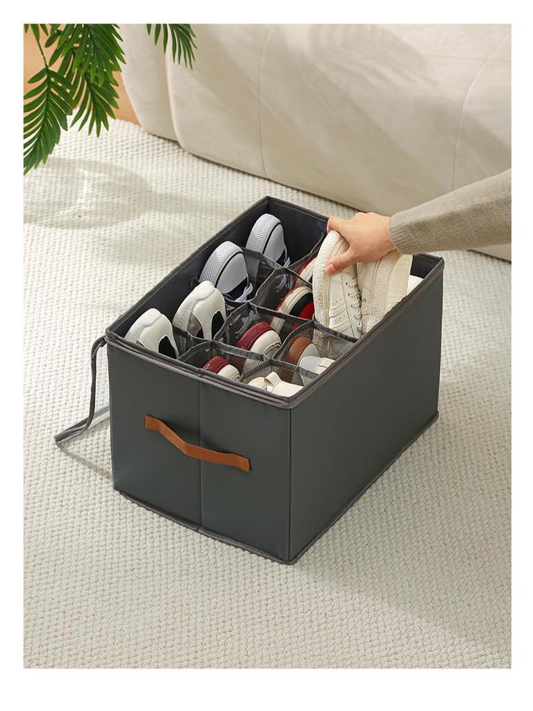 Foldable Shoe Storage Box with Lid & Dividers - Multifunctional Organizer for Clothes & Sundries