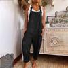 Women Cotton Linen Adjustable Wide Leg Jumpsuit with Pocket Work Clothes