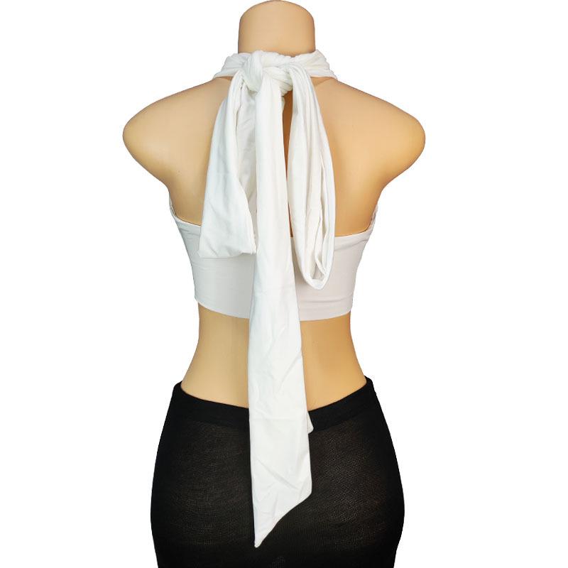 Spring Women's Solid Color Halter Neck Bandeau Top with Tie-up Chest Wrap