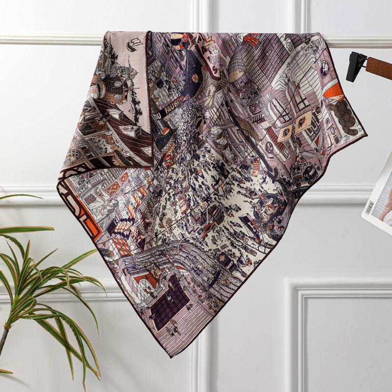 Spring and Autumn New Herringbone Silk Hair Scarf Women's Premium Handmade Curled Shawl Stylish and Elegant Handmade Curled Silk Scarf