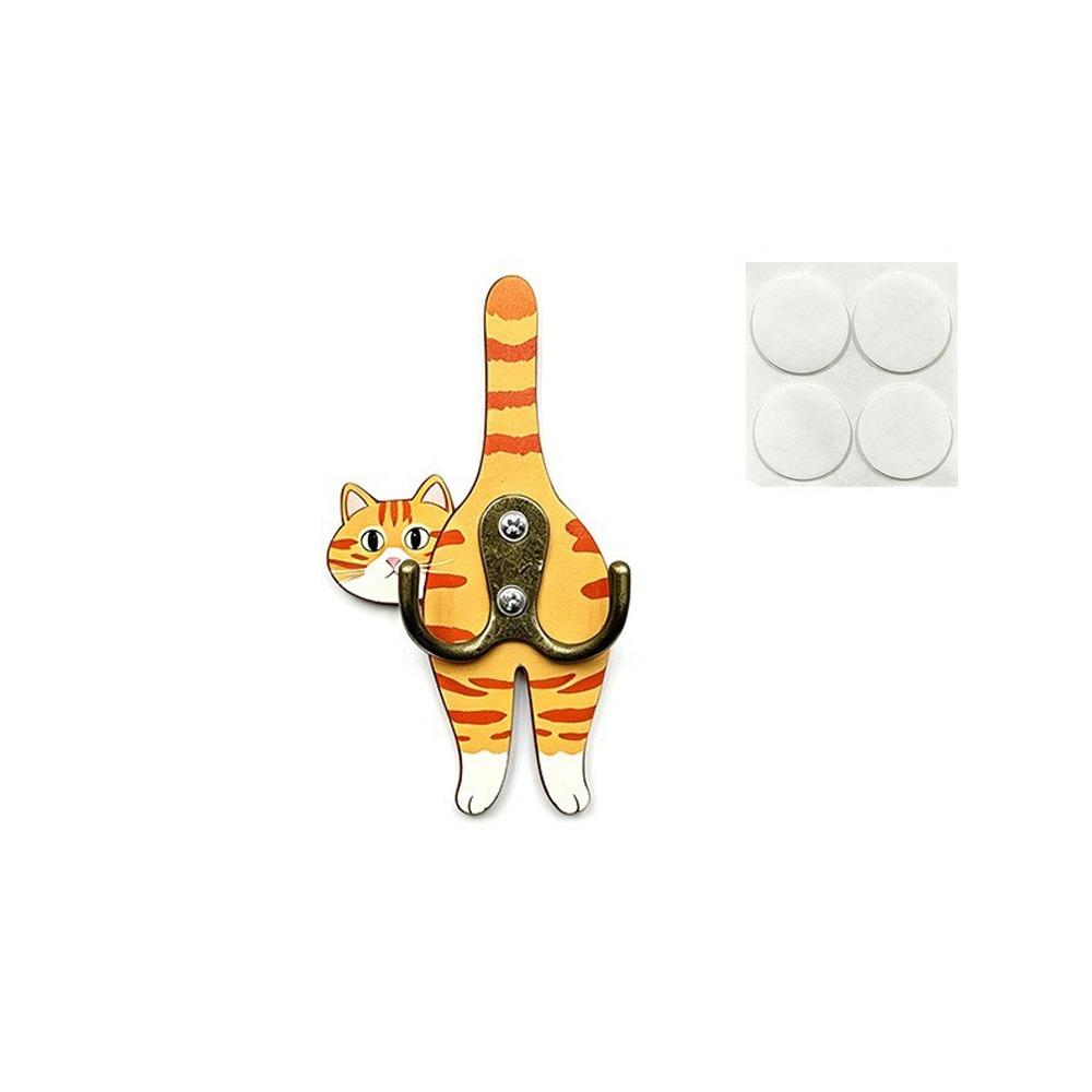 Wall Mounted Cat Butt Tail Key Rack Wooden Key Hanger Cat Shaped Wall Hook  Bathroom