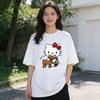 Летняя футболка с принтом Hello Kitty, короткий рукав, 100% хлопок, женская, для семейного образа, классическая модная футболка