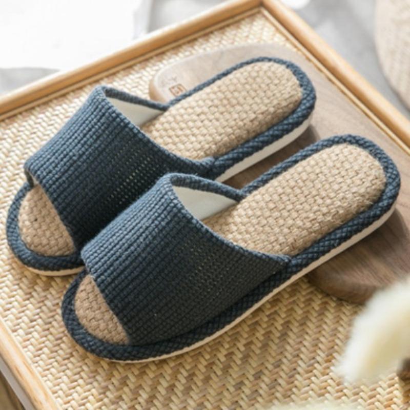 Summer Home Indoor Couple Linen Slippers Men and Women Open Floor Slippers Non-slip Soft Bottom