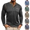 Men's Color Blocked Versatile Long Sleeved Shirt Retro T-shirt Bottom Shirt