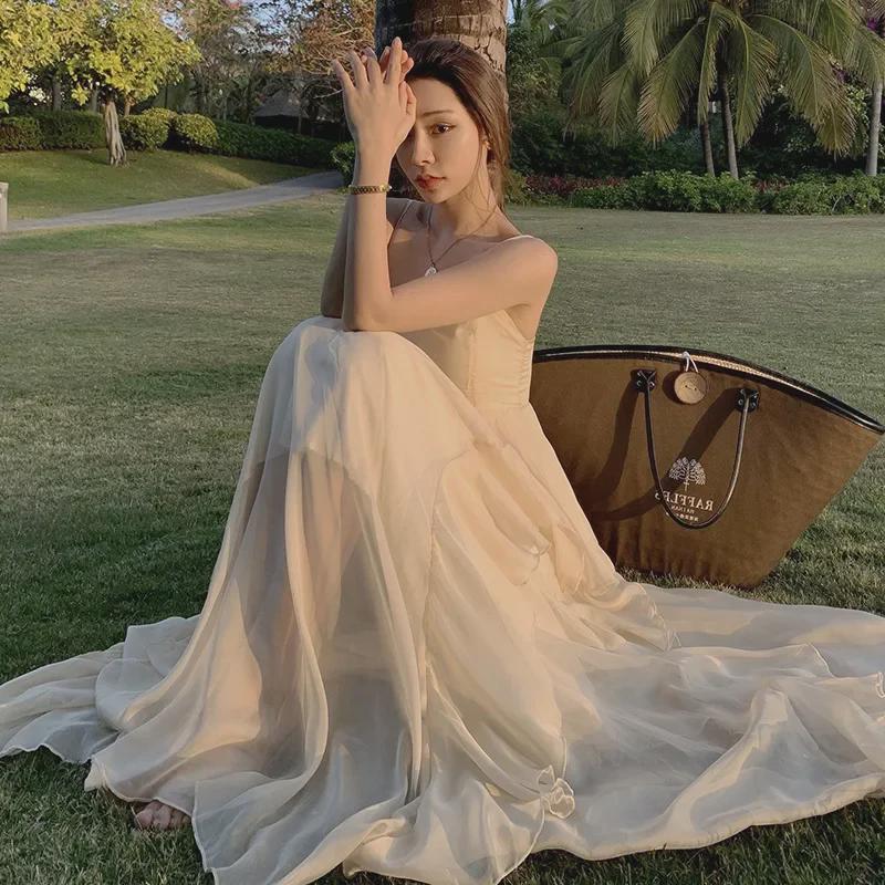 Женское летнее пляжное платье 2021 года из шифона - корейский стиль Fairy Seaside Holiday Maxi