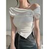 Summer Sexy Lace Solid High Street Tops Women Sweet Bow Sleeveless Slim T-shirt Female Fashion Chic Irregular High Street Tees