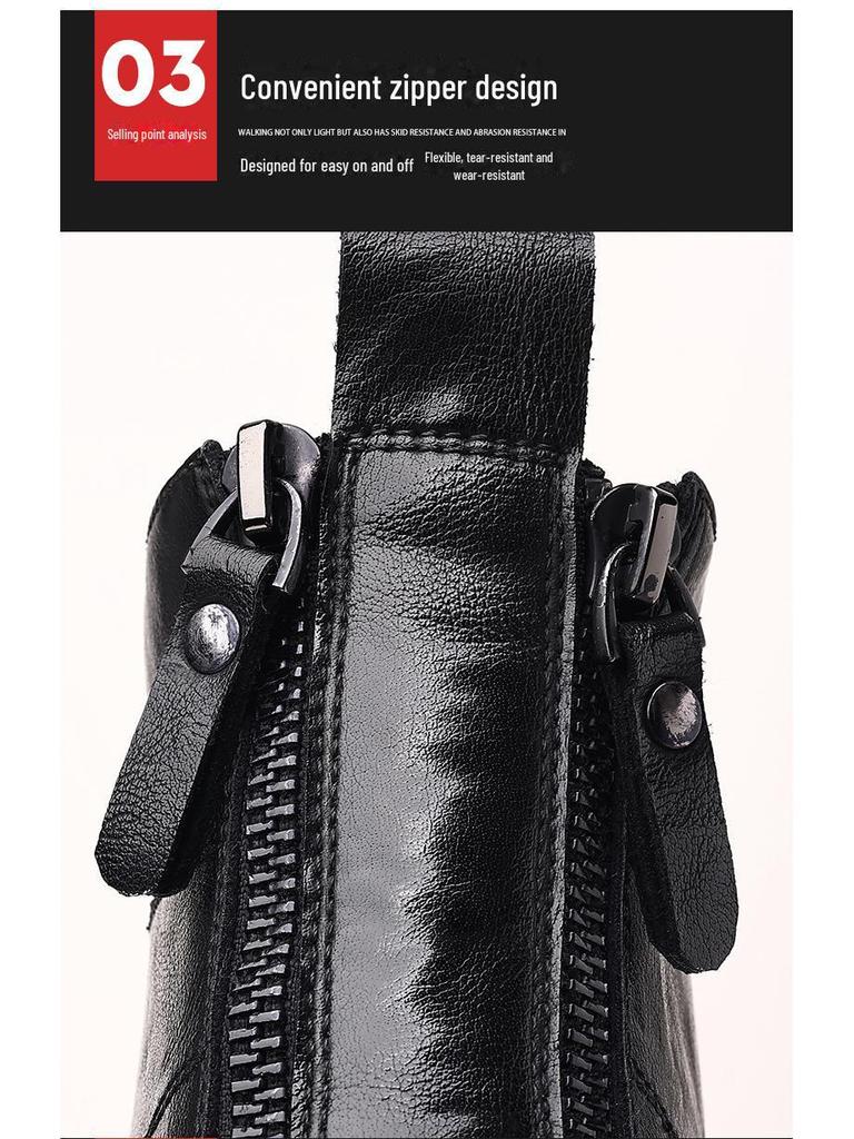 Men's Black High-Top Martin Boots - British Style Casual Motorcycle Leather Footwear for Autumn and Winter.