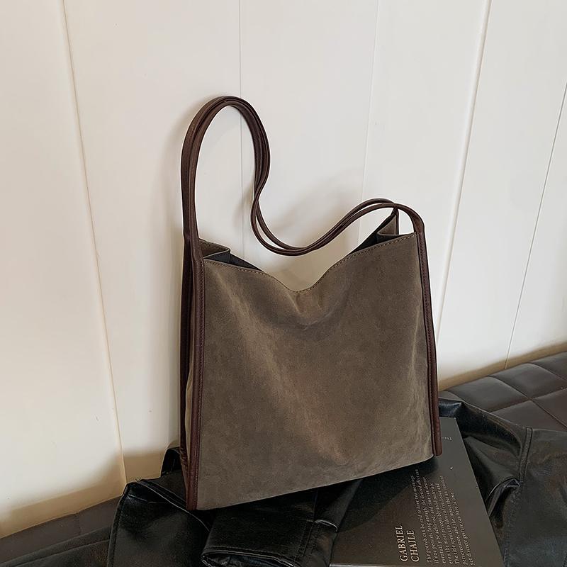 Зимняя простая модная женская сумка из ретро матовой замши большой емкости, однотонная сумка через плечо с креплением под мышкой