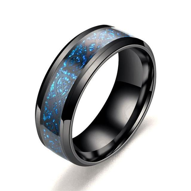 Vintage Viking Celtic Dragon Rings For Men Women Inlay Carbon Fiber Hiphop Men Stainless Steel Rings Wedding Band Jewelry Gifts