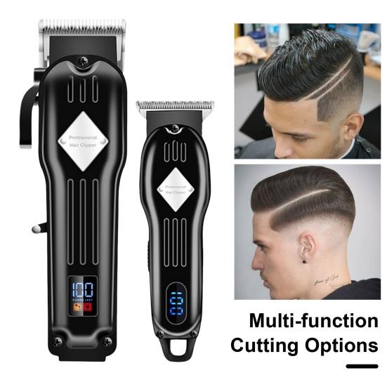Мужской комплект машинки для стрижки волос 3 в 1, беспроводной набор для стрижки, электробритва, триммер для бороды, лезвия из нержавеющей стали, ЖК-дисплей, USB-кабели для зарядки, бритва